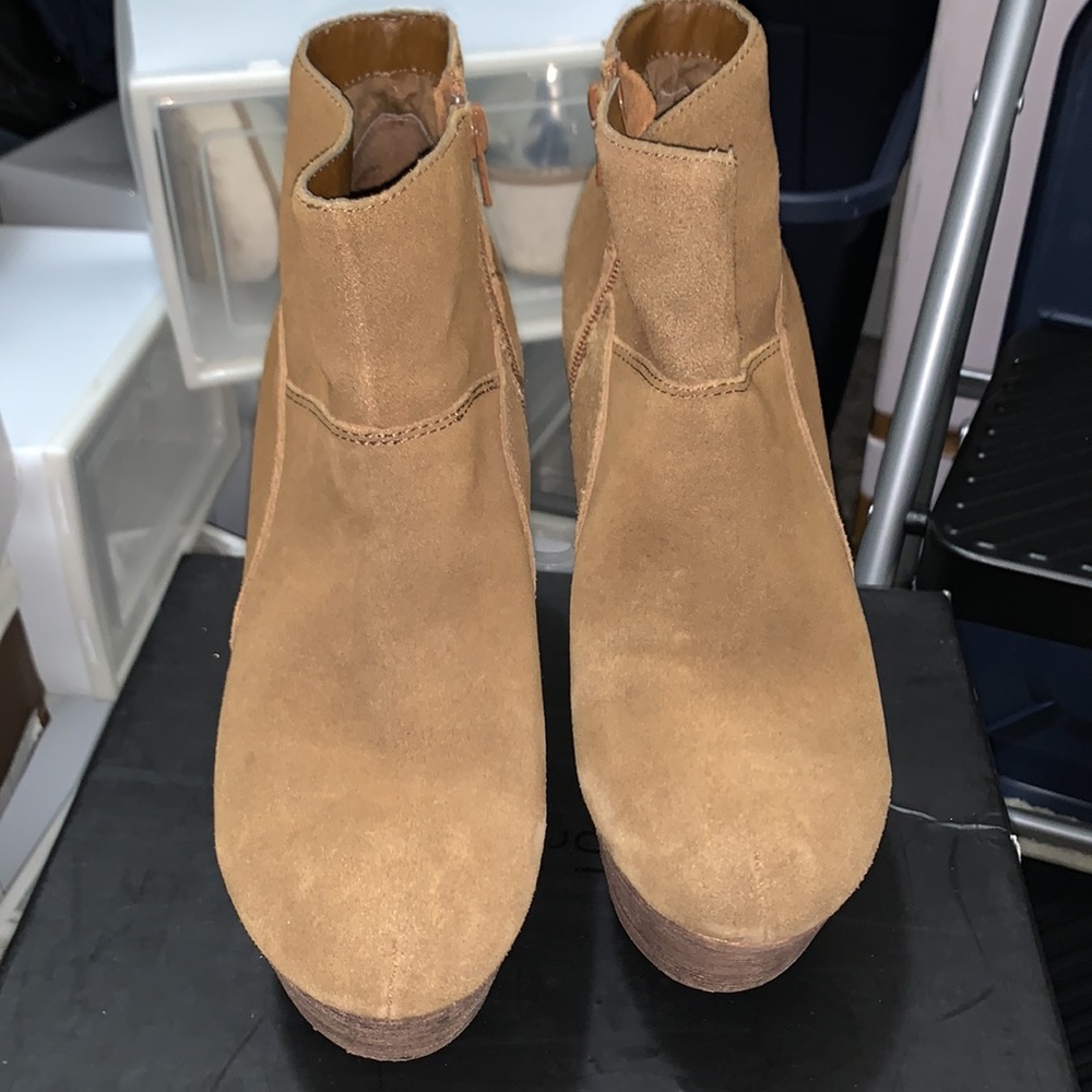 Tan Suede Wedged Heel Boot - Picture 2 of 5